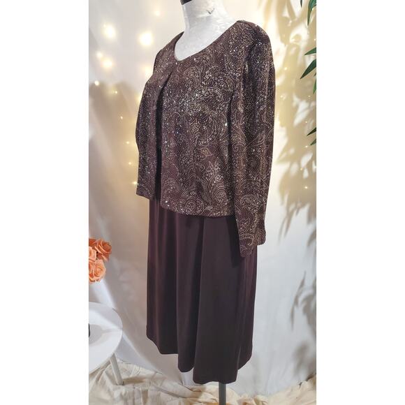 Patra Vtg Paisley Glitter Slinky Stretch 2 Pc Jacket Dress Set Size 16 Sparkle - Picture 2 of 12